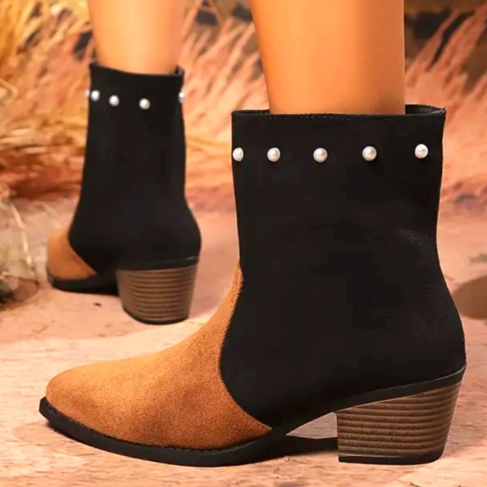 Ladies Elegant Black and Brown Western Ankle Boots sz 8